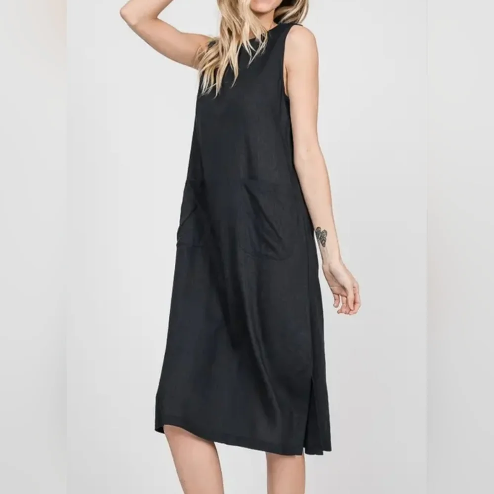 #36 SALE 🛑28 S,M,L FINAL PRICE Linen Blend Front Pockets Sleeveless Midi Dress - Picture 7 of 14
